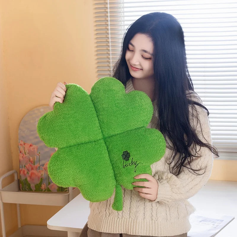 Four-Leaf Clover Plush Pillow – Lucky Green Cushion, 16" | 40 cm