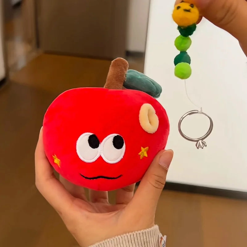 Surprise Red Apple Plush Toy | Hidden Caterpillar Ring Gift Box, 4\" | 10 cm