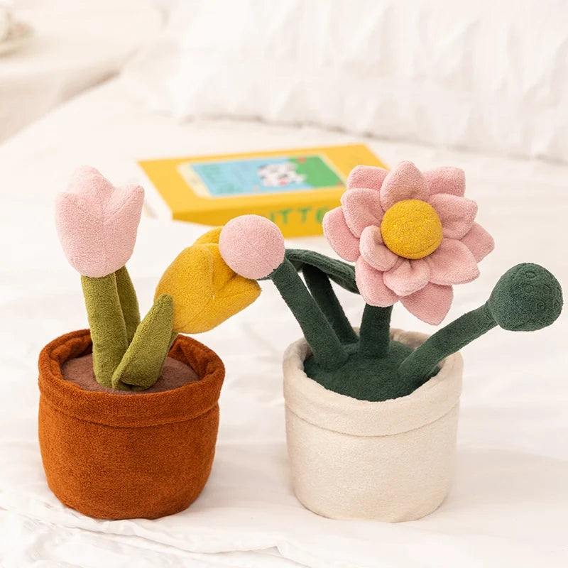 Kawaii Plush Flower Bouquet – Rose, Tulip, Peach Blossom & Lotus, 12" | 30 cm