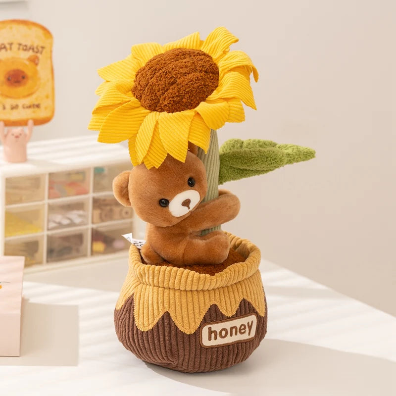 Kawaii Animal-Faced Potted Plant Plushies – Cat, Bear & Elephant, 12" | 30 cm