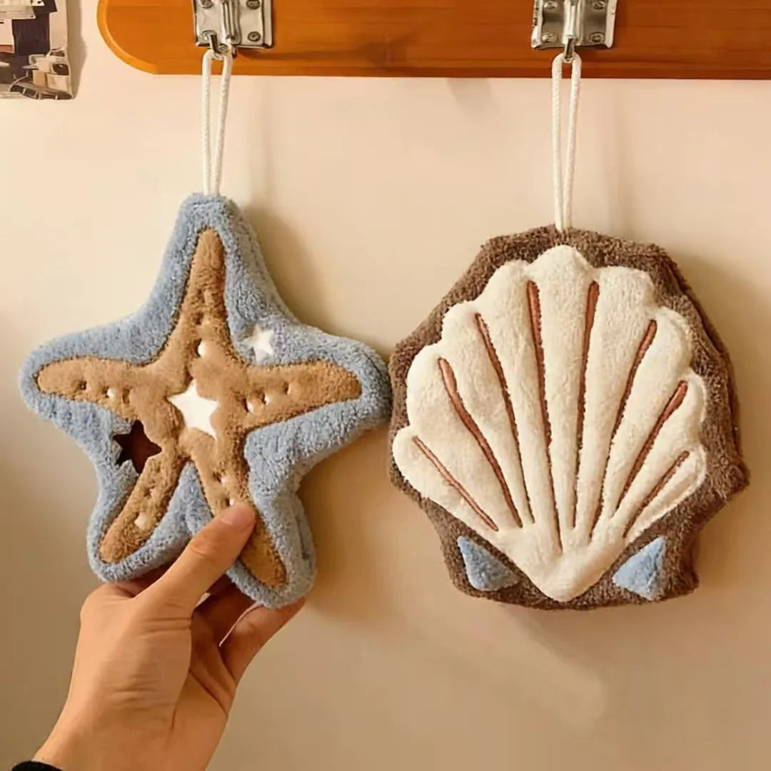 Ocean Theme Hand Towels – Shell & Starfish Plush Design