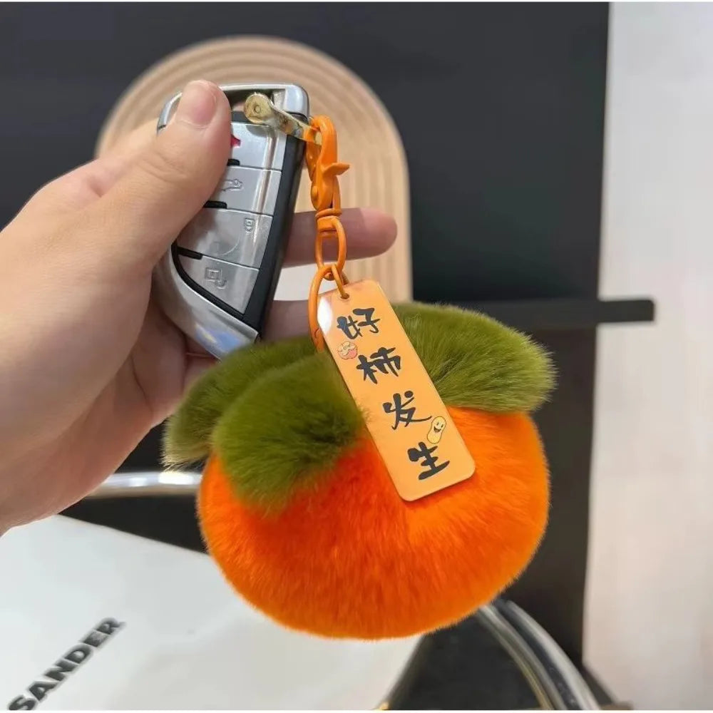 Persimmon Keychain Plush | Cute Mini Fruit Charm Toy