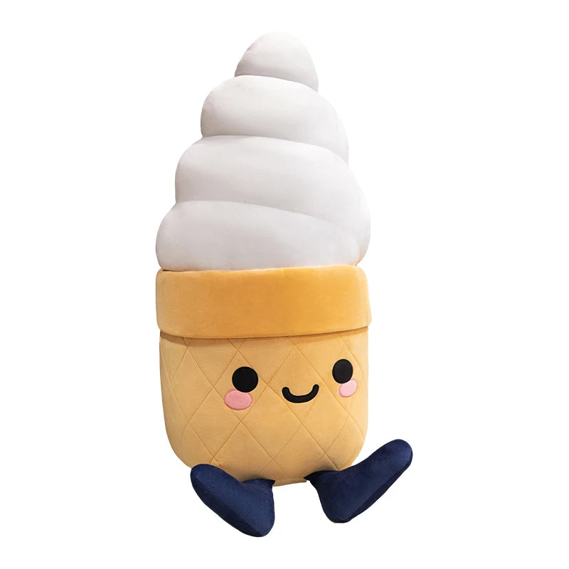 Ice Cream Plush Throw Pillow – Kawaii Smiling Soft Dessert Cushion