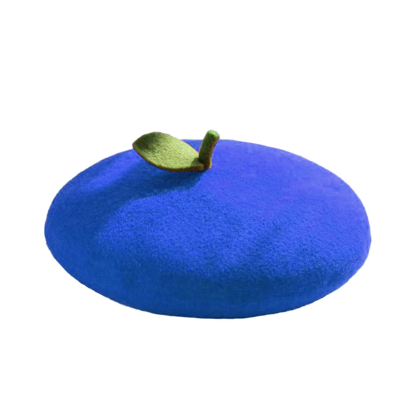 Fruit-Themed Plush Painter Beret – Cute Handmade Wool Felt Hat