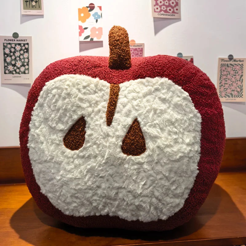 Red Apple Plush Toy | Cute Stuffed Fruit Pillow | soft stuffed plushie | back view