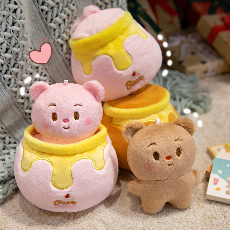 Honey Jar Bear Plush Doll | Kawaii Stuffed Bear in Honey Pot, 7\" | 18 cm