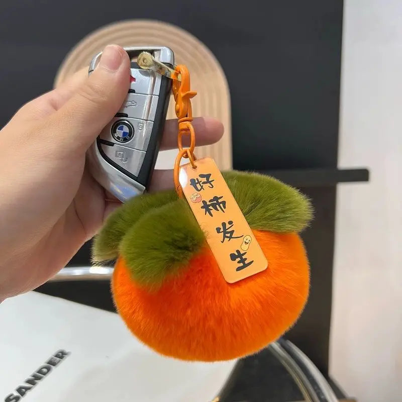 Mini Persimmon Rex Rabbit Fur Keychain – Cute Bag Pendant