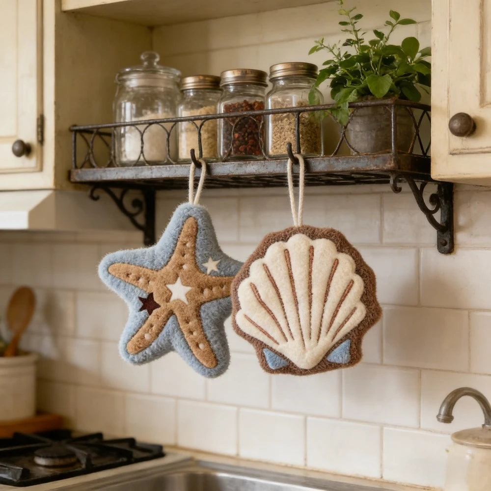 Ocean Theme Hand Towels – Shell & Starfish Plush Design