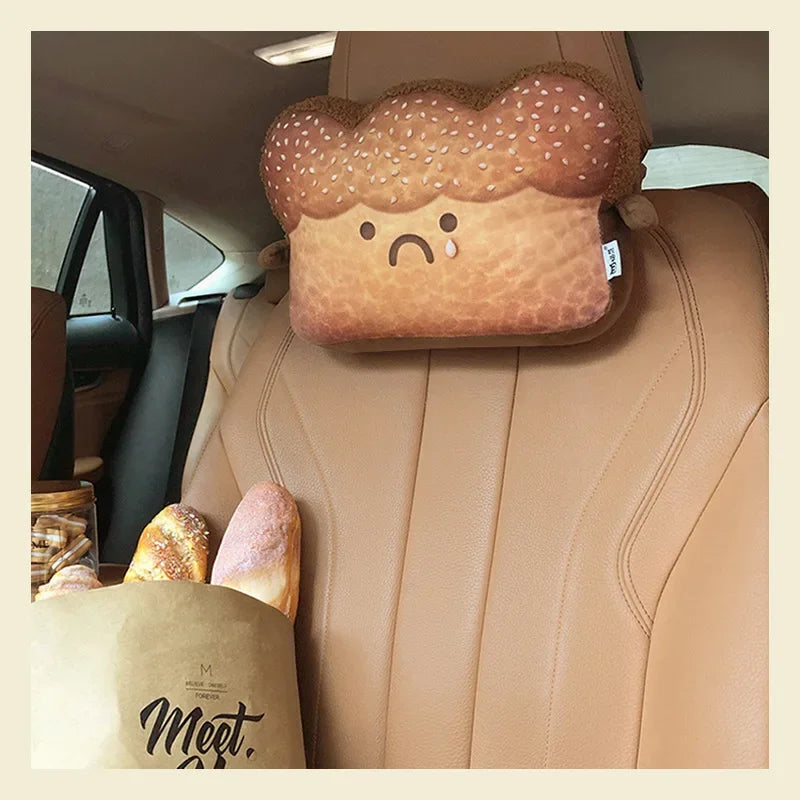 Toast-Shaped Car Headrest & Neck Pillow – Kawaii Car Seat Accessory