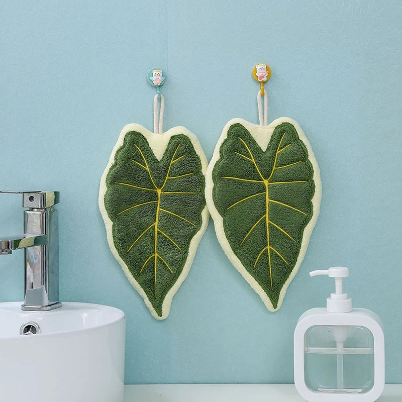 Leaves Design Absorbent Hand Towel | Botanical Print Kitchen Towel