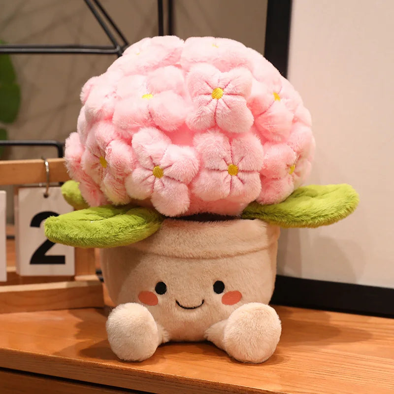Smiling Hydrangea Potted Plush | Fluffy Flower Decor Toy, 28cm