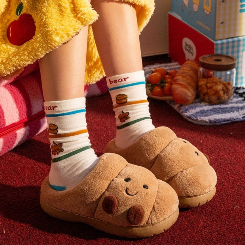 Croissant Bread Plush Slippers | Cute Food-Themed Indoor Shoes