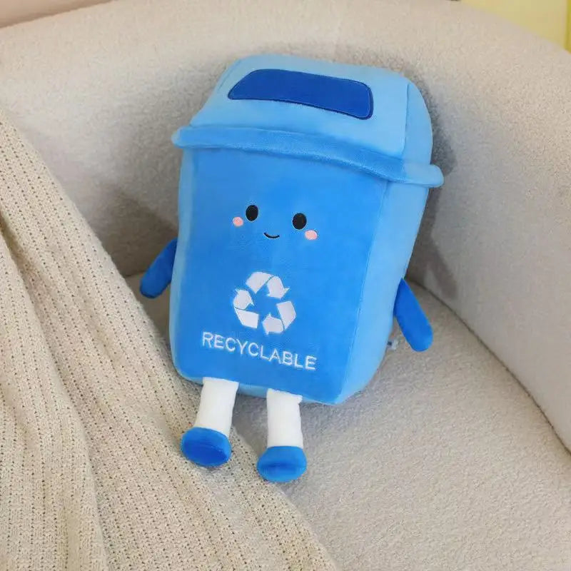 Plushie Recycle Bin – Cute Cartoon Trash Can Plush Toy Pillow, 12" | 30 cm