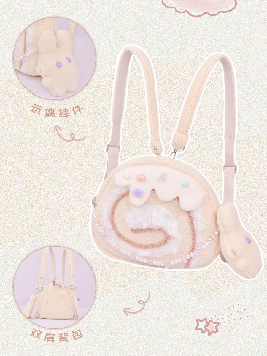 Bolso de Hombro de Peluche en Forma de Rollo de Pastel, 11"x9" | 28x23 centímetros