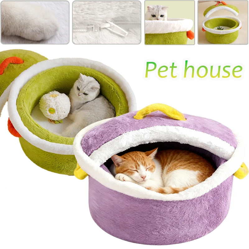 Cooking Pot Pet Bed 🍲 | Cozy Plush Bed for Cats and Small Dogs - Four Colors