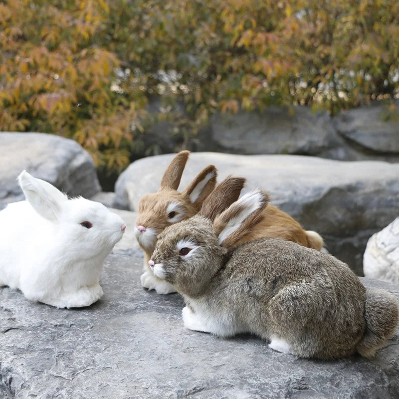 Lifelike Faux Fur Rabbit Toy – Realistic Stuffed Rabbit Figurine