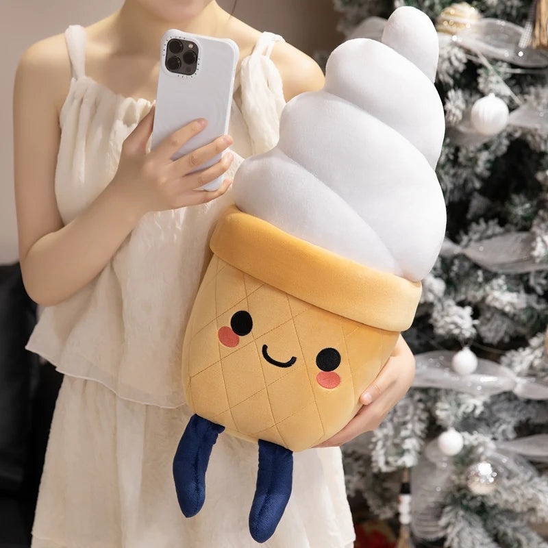 Ice Cream Plush Throw Pillow – Kawaii Smiling Soft Dessert Cushion