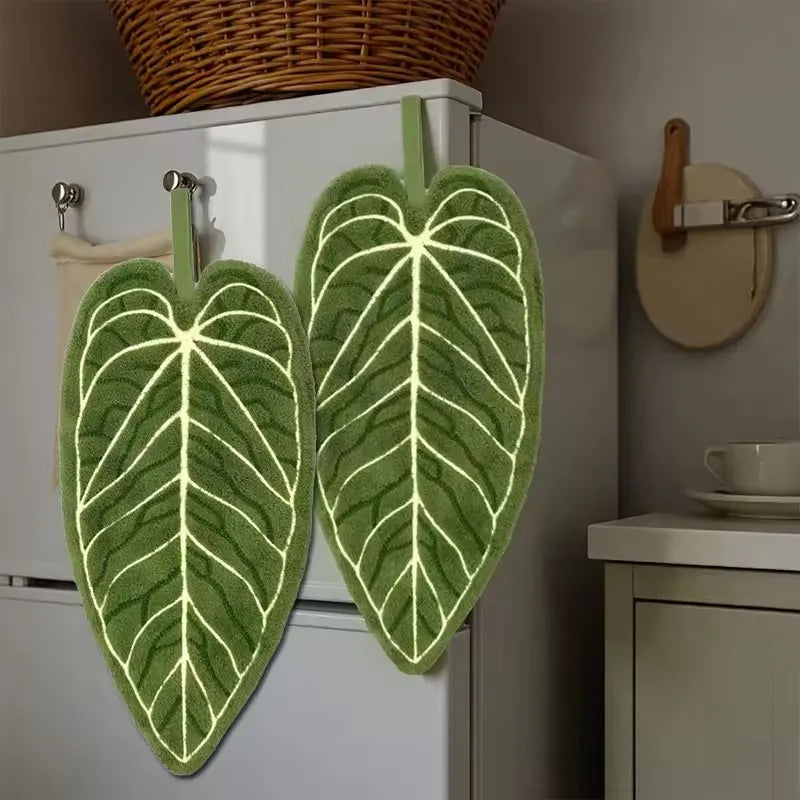 Plant-Themed Coral Fleece Hanging Hand Towel – Thickened