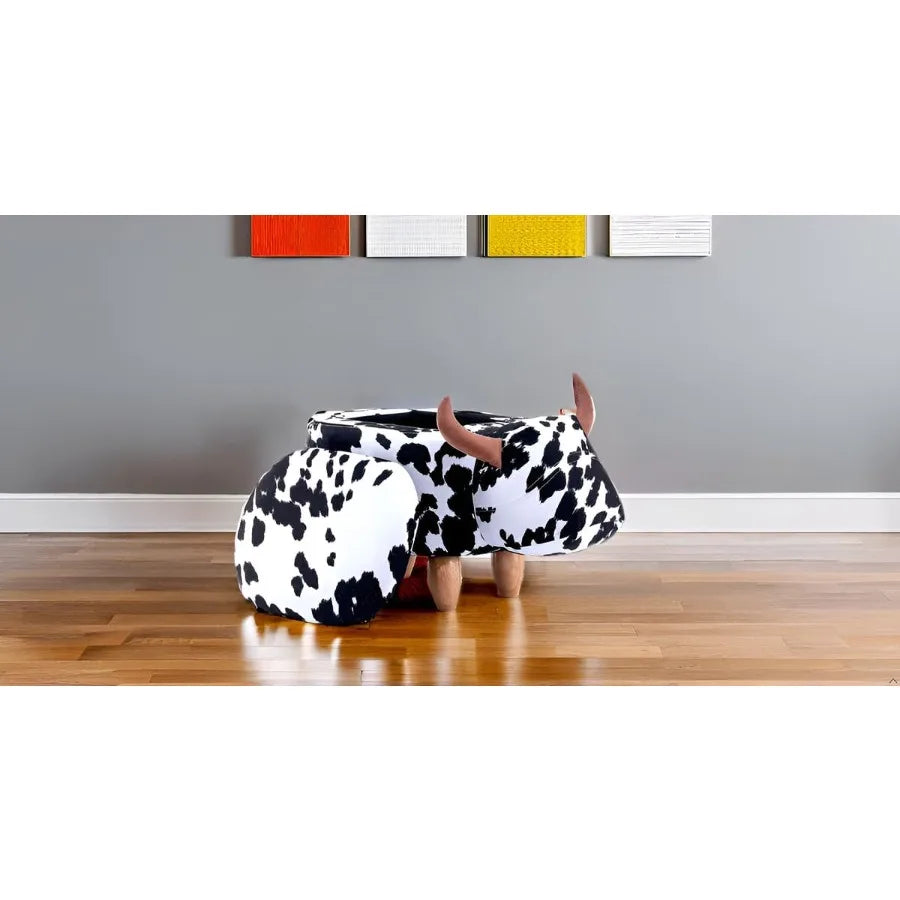 Ottomán de vaca con tela de terciopelo en dos colores