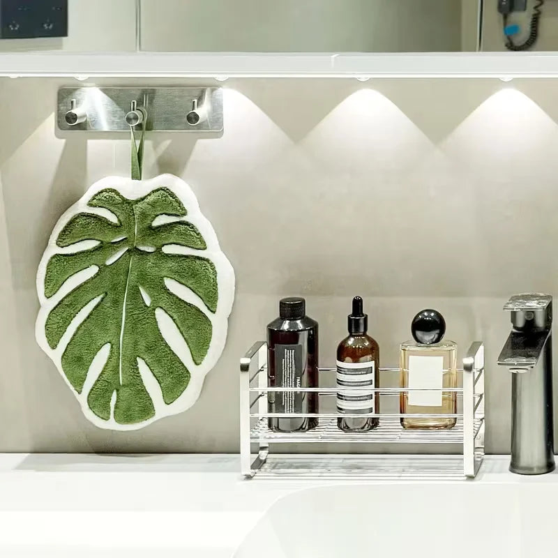 Leaf-Shaped Bathroom Hand Towel | Soft Absorbent Coral Fleece Cloth