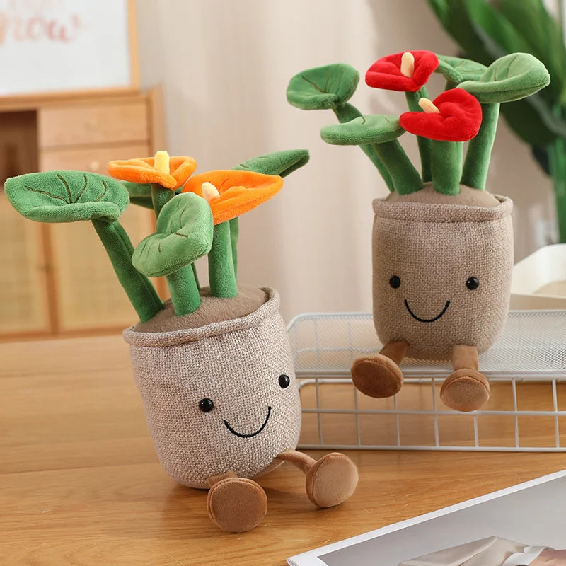 Smiling Anthurium Plush | Potted Flower Doll & Keychain Pendant