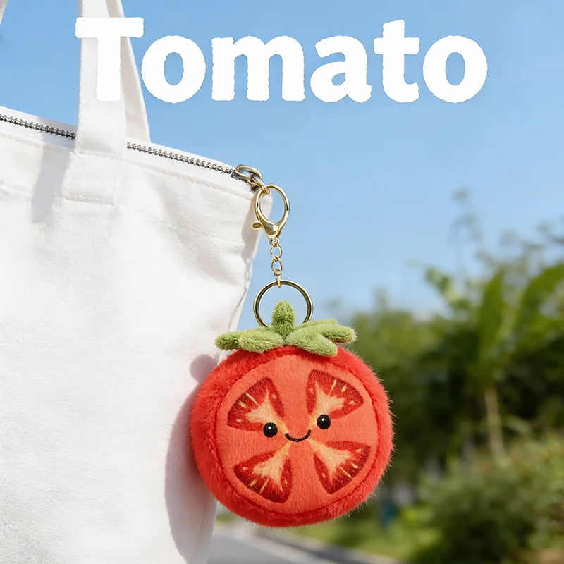 Kawaii Cartoon Tomato Plush Pendant – Soft Hanging Fruit Doll, 4" | 10 cm