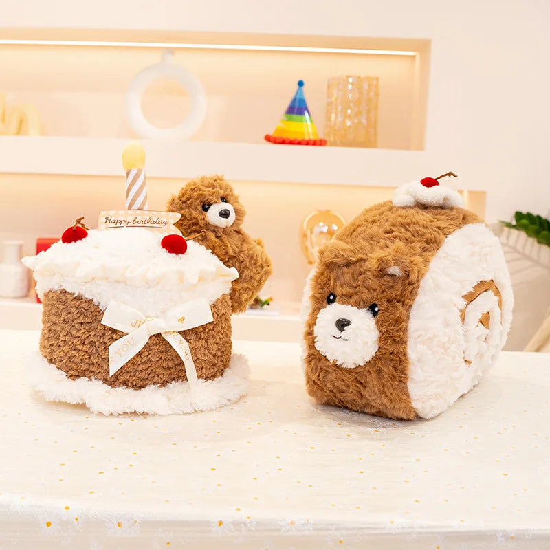 Simulation Cake Bear Plush Doll – Soft Kawaii Brown Bear Sleeping Pillow