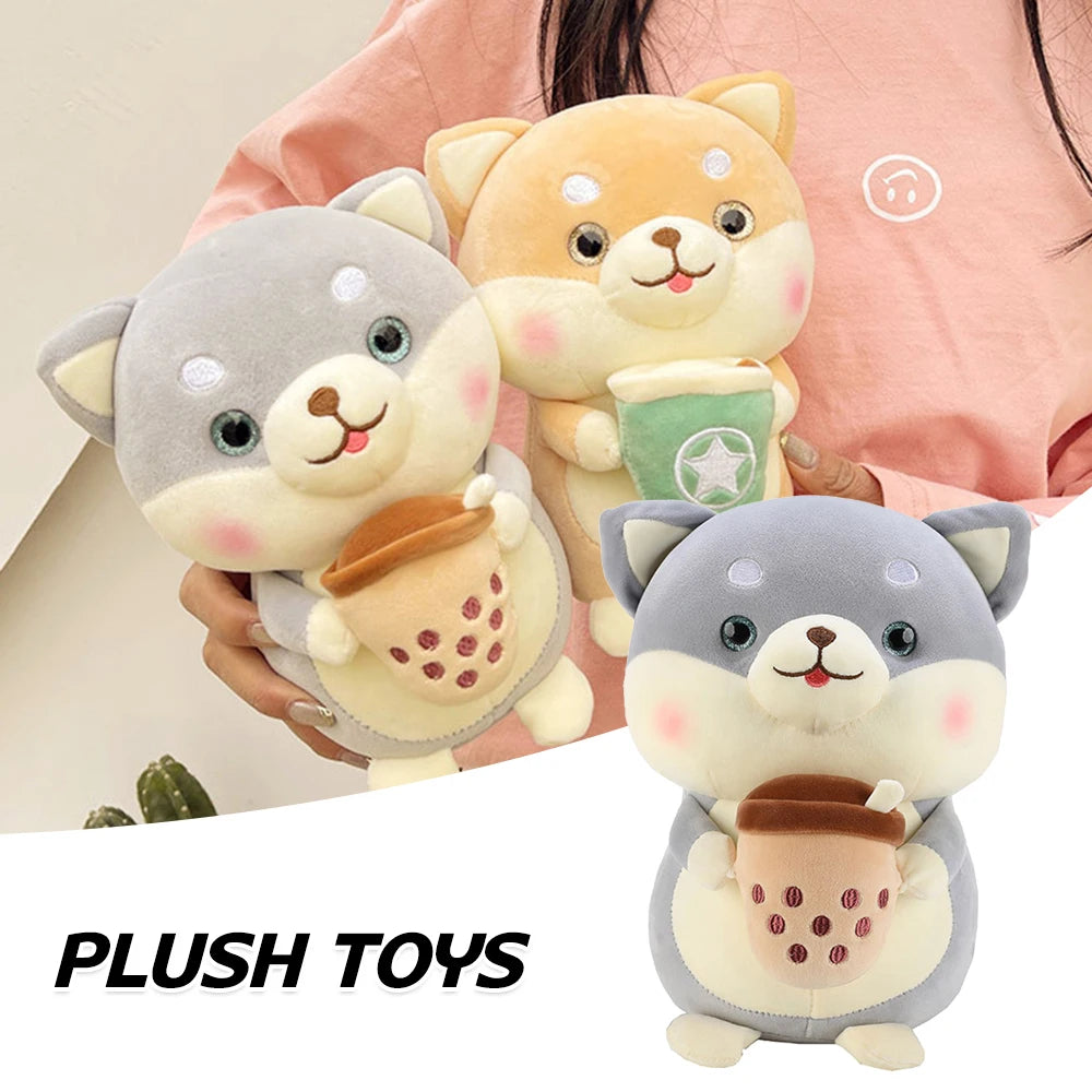 Plushie Shiba Inu bebiendo té de burbujas, 2 estilos, 8" | 20 centímetros
