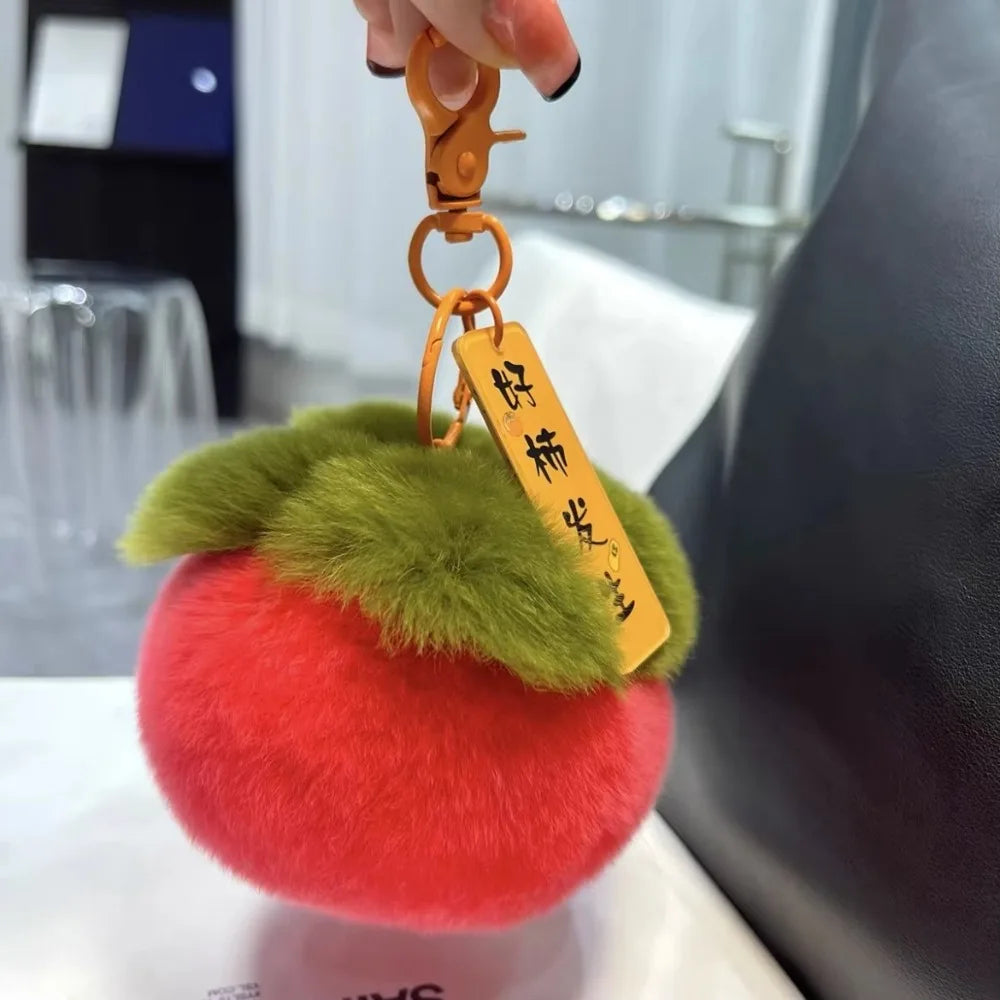 Persimmon Keychain Plush | Cute Mini Fruit Charm Toy