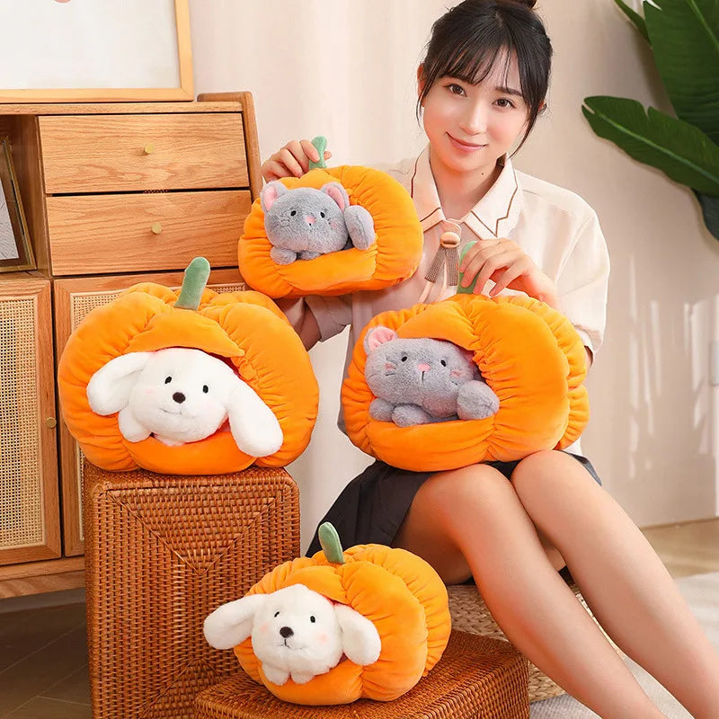 Pumpkin Plushie with Hidden Stuffed Animal