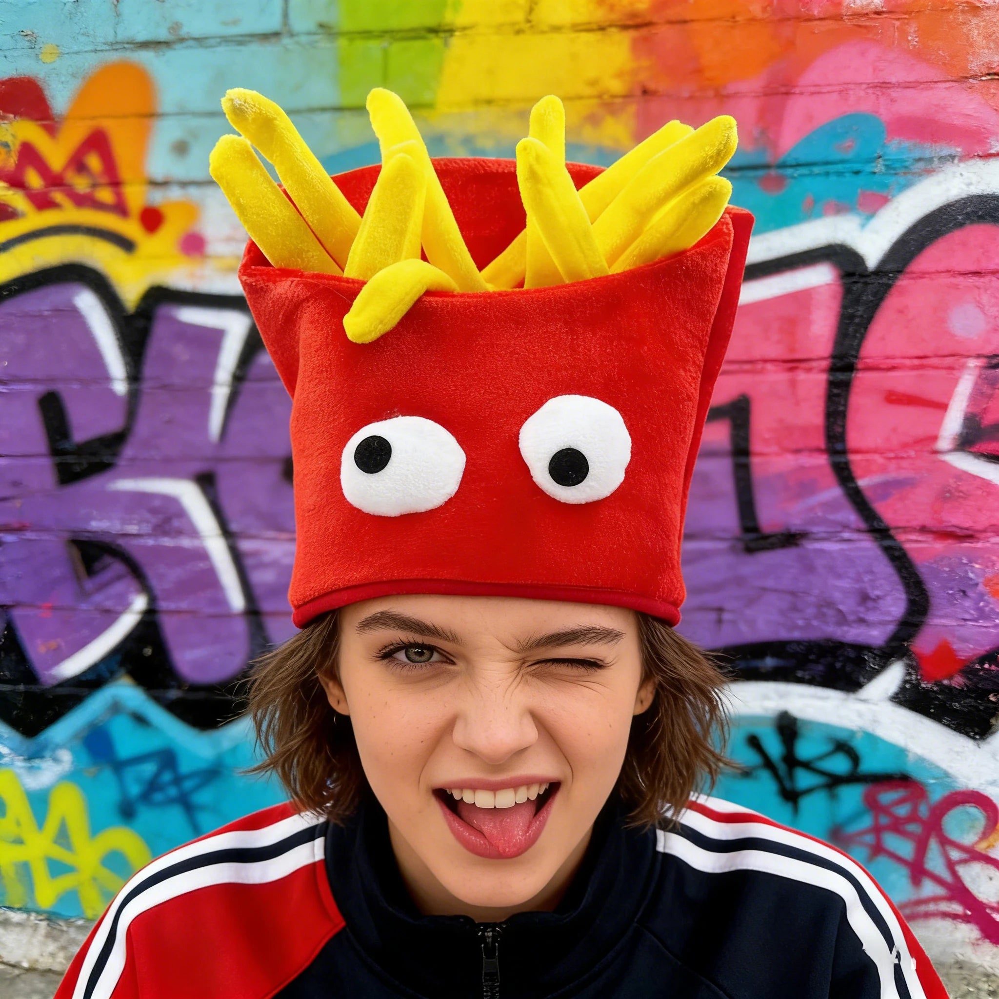 French Fries Plush Hat | Googly-Eyed Novelty Food Headwear