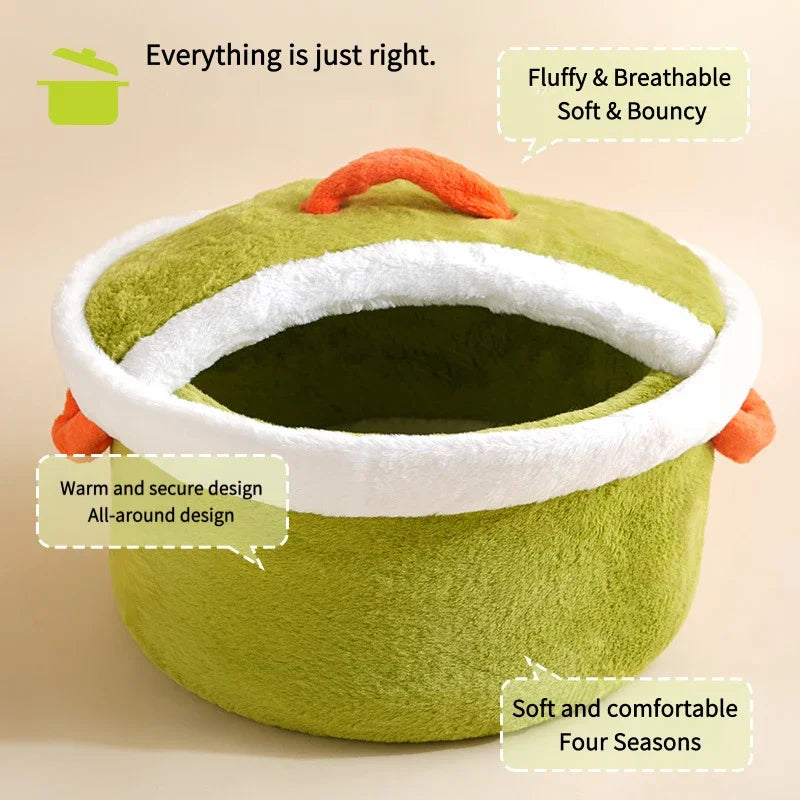 Cooking Pot Pet Bed 🍲 | Cozy Plush Bed for Cats and Small Dogs - Four Colors