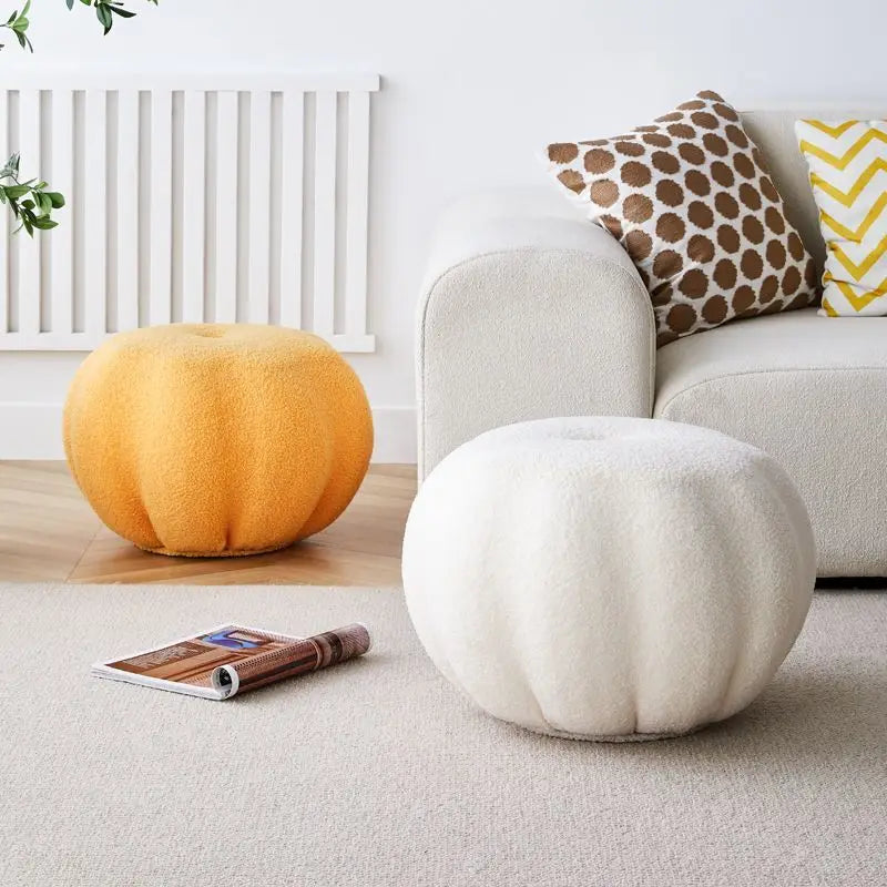 Pumpkin-Shaped Low Stool – INS Style Velvet Sofa Stool