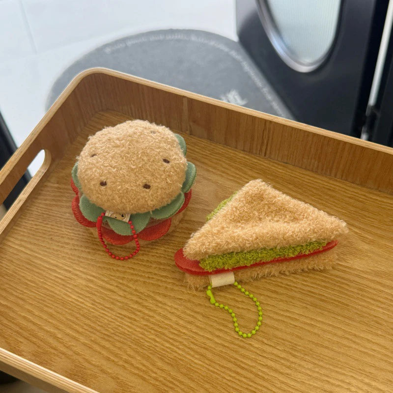 Food-Shaped Plush Keychain Set | Hamburger, Cake & Sandwich Stuffed Pendants