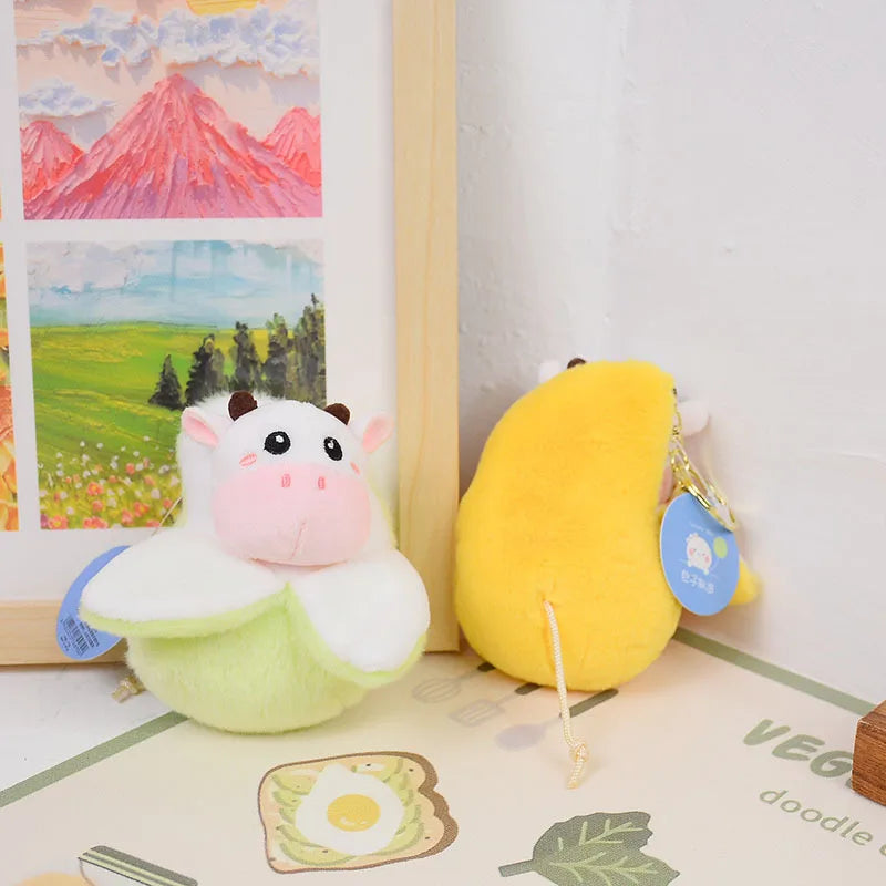 Banana Duck & Mango Cow Plush Keychain Pendant