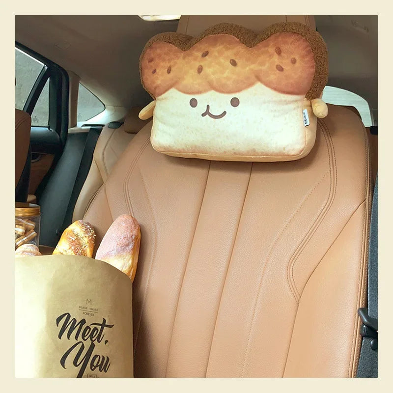 Toast-Shaped Car Headrest & Neck Pillow – Kawaii Car Seat Accessory