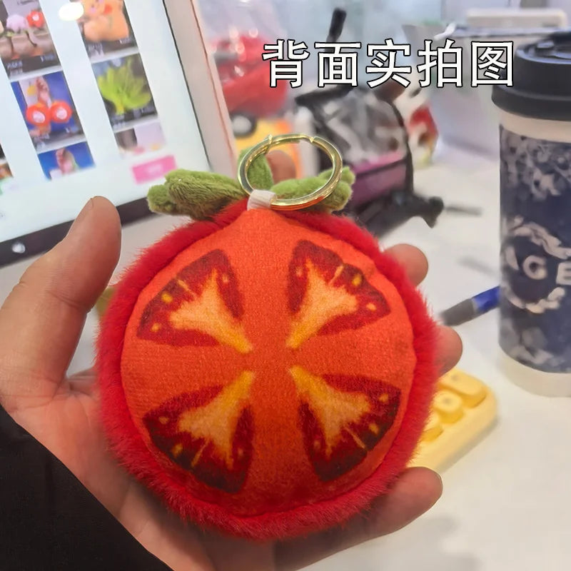 Kawaii Cartoon Tomato Plush Pendant – Soft Hanging Fruit Doll, 4" | 10 cm