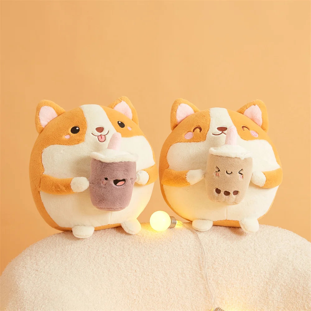 Plüsch Corgi Trinkt Bubble Tea, 12" | 30 cm