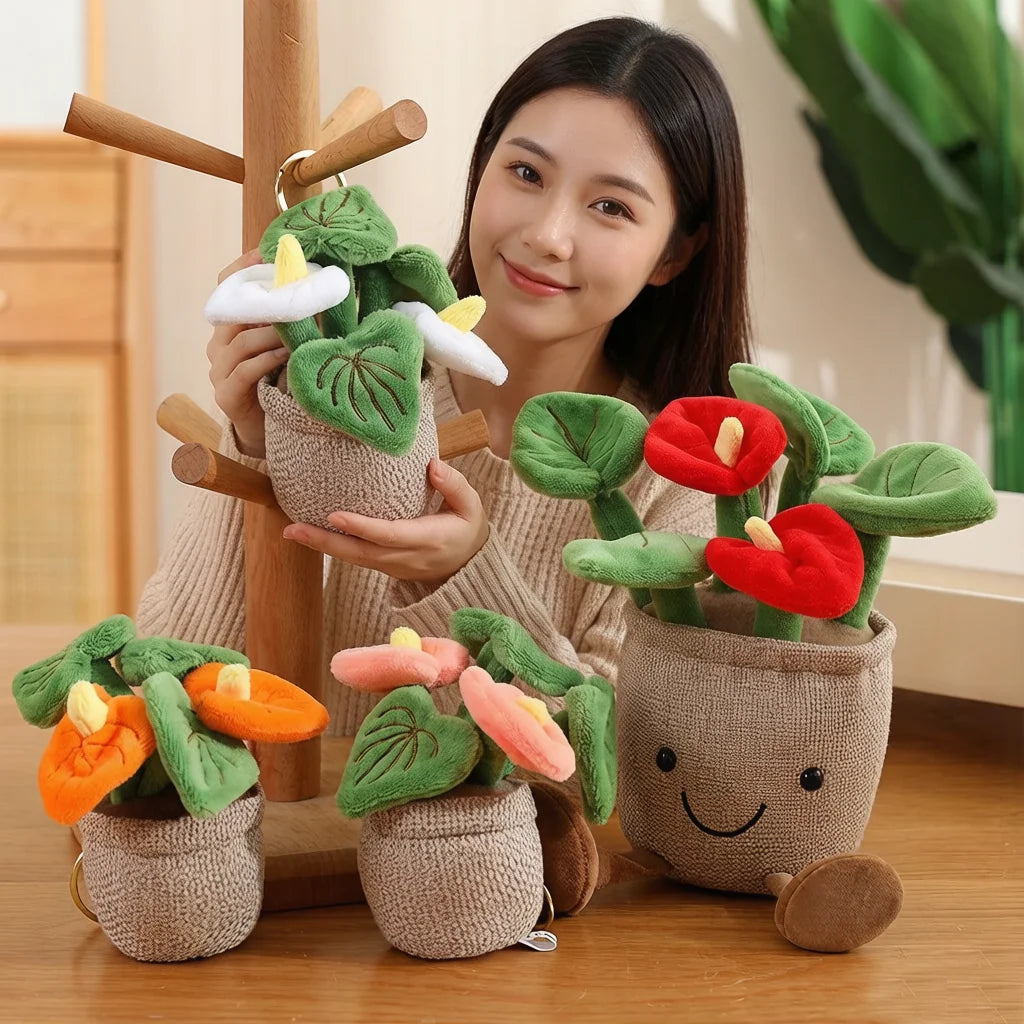 Smiling Anthurium Plush | Potted Flower Doll & Keychain Pendant
