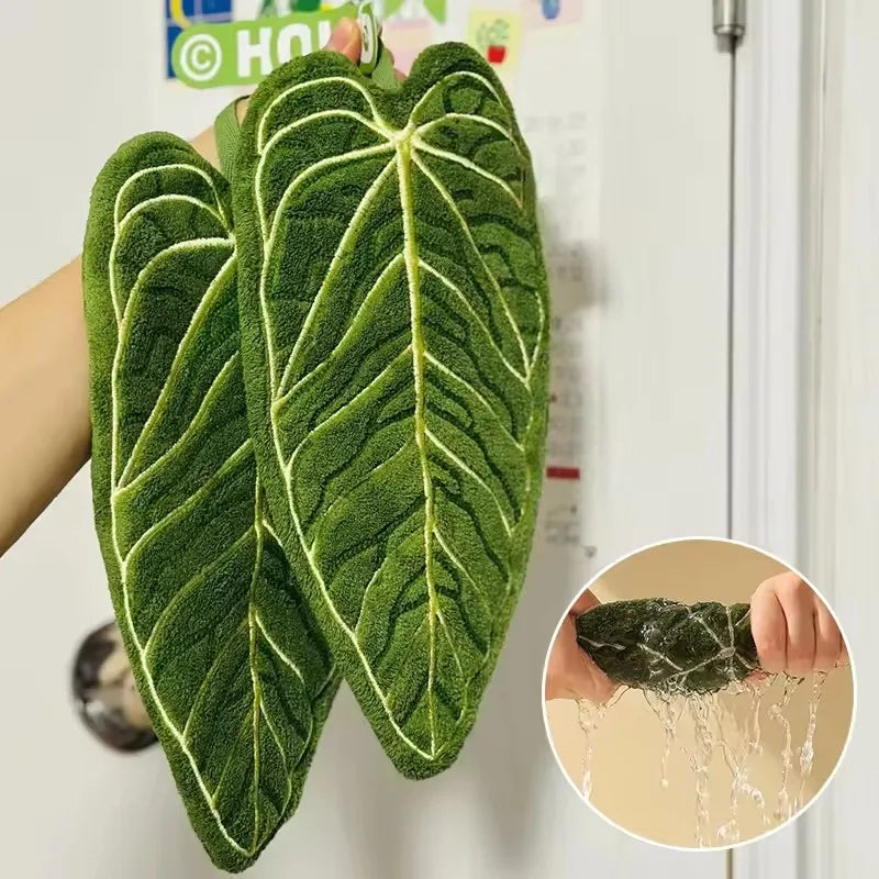 Plant-Themed Coral Fleece Hanging Hand Towel – Thickened