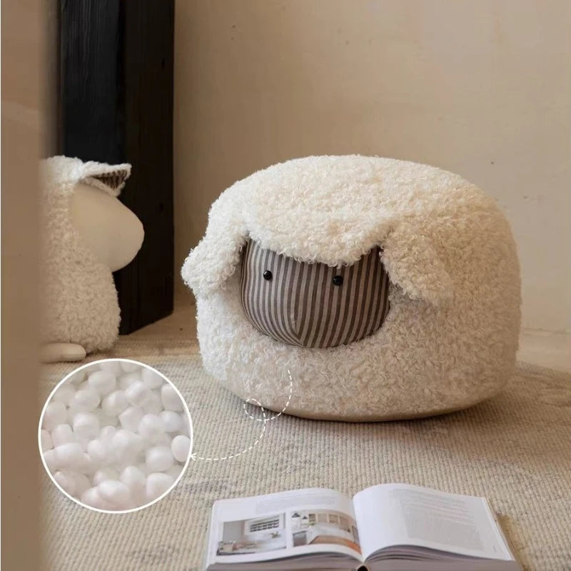 Sheep-Shaped Footstool Ottoman – Plush Household Stool