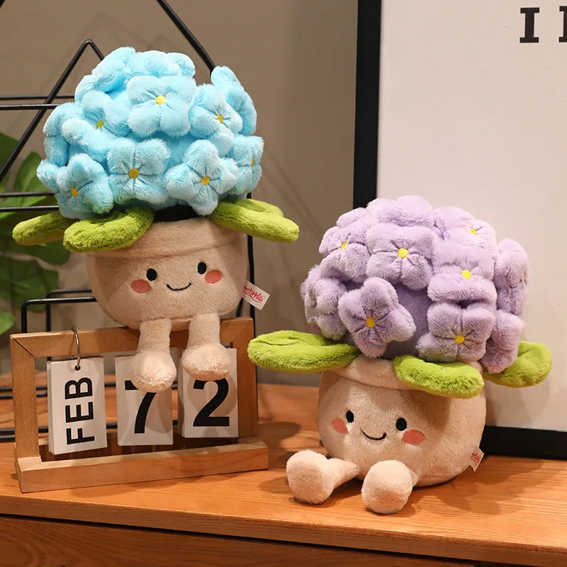 Smiling Hydrangea Potted Plush | Fluffy Flower Decor Toy, 28cm
