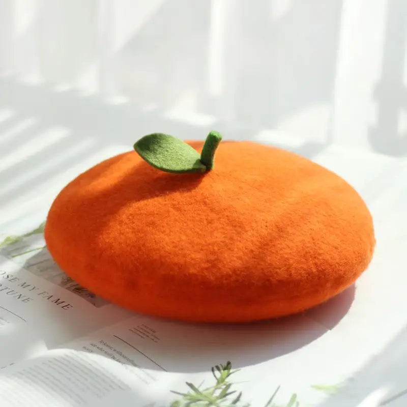 Fruit-Themed Plush Painter Beret – Cute Handmade Wool Felt Hat