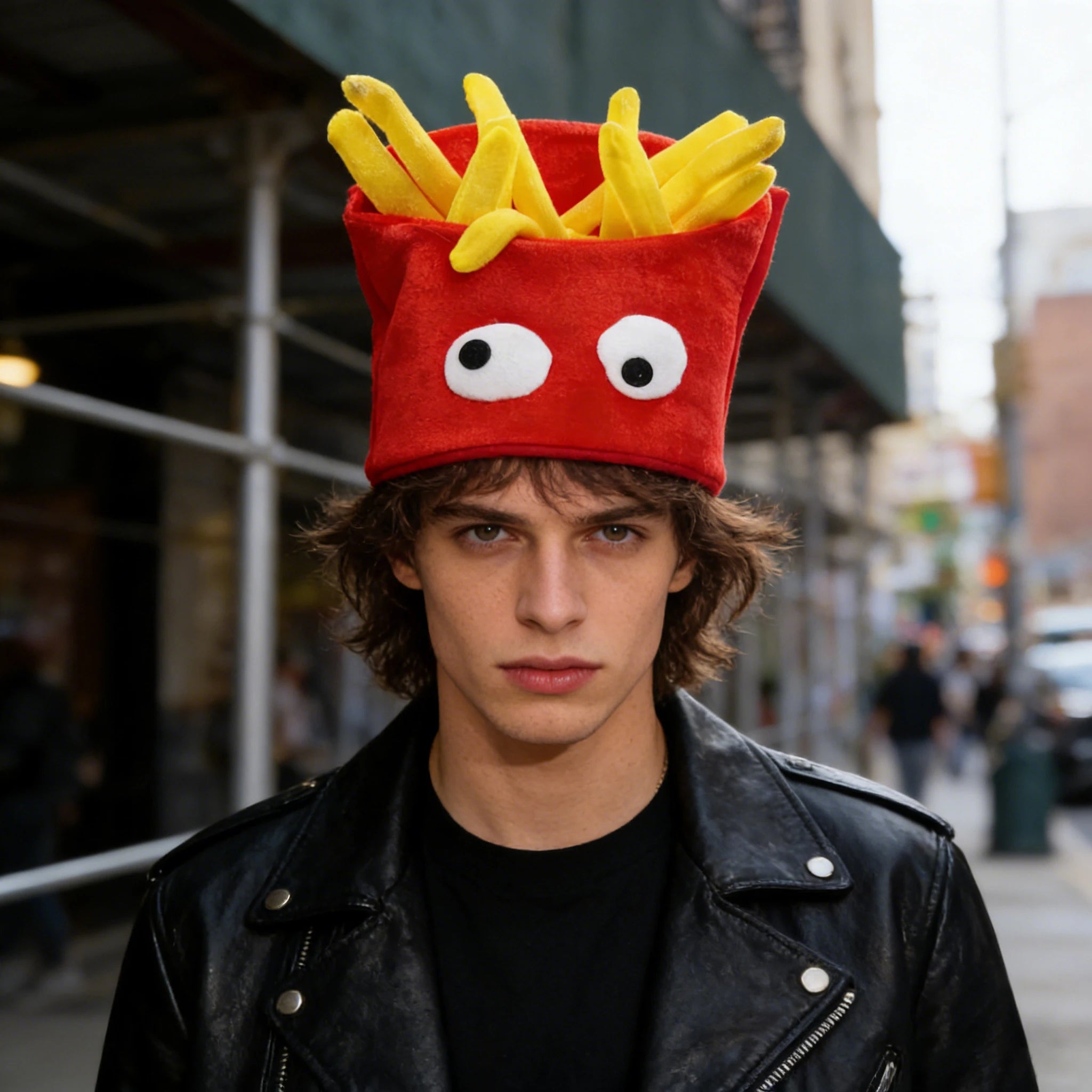 French Fries Plush Hat | Googly-Eyed Novelty Food Headwear