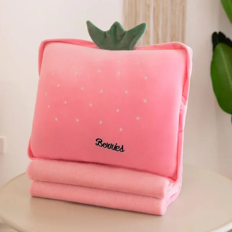 Plushie Fruit & Veggie Pillow Blanket Combo, 10 Pillow Designs plush toy – – Strawberry/ Square – Image 11 | Plushie Produce