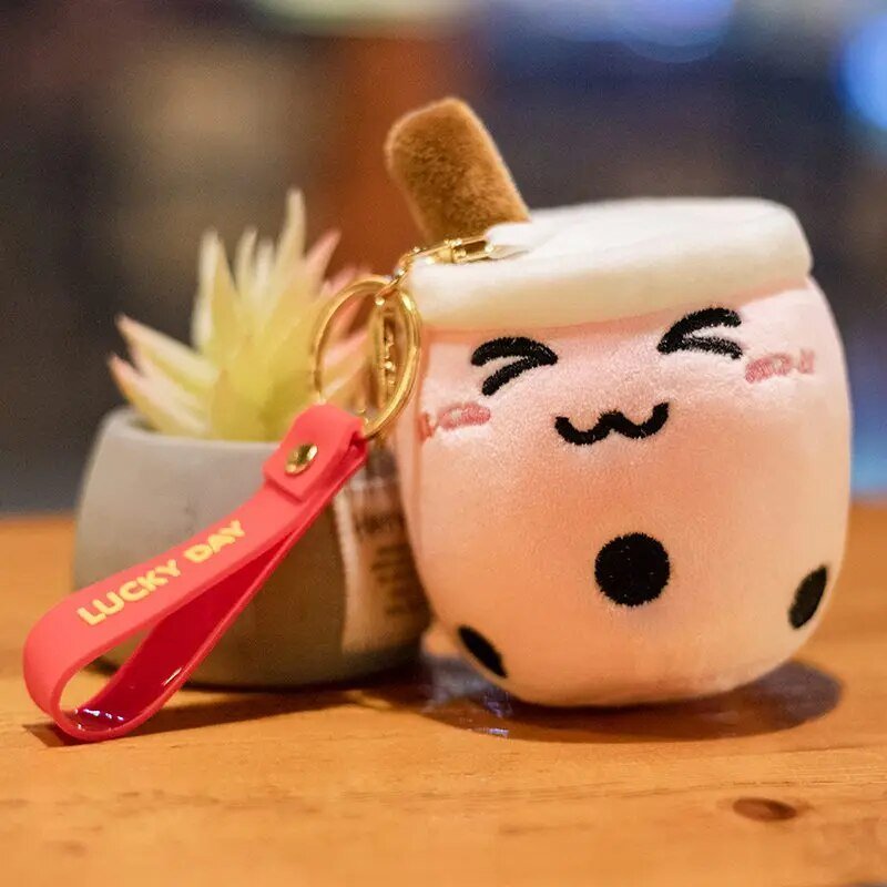 Plushie Bubble Tea Keychain, 12 Varieties, 4" | 10 cm plush toy – – pink close – Image 12 | Plushie Produce