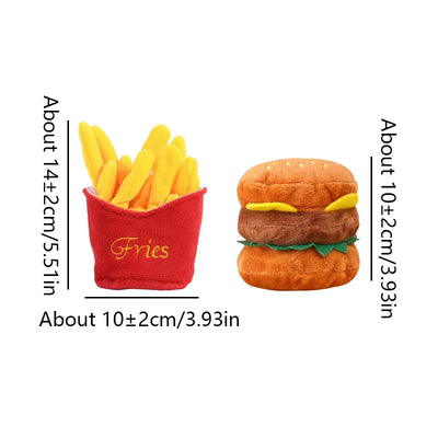 French Fries & Hamburger Plush Pet Toy Set | Food-Shaped Stuffed Dog Toys
