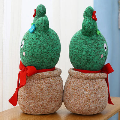 Korea Drama Cactus Bow-Tie Plush Plant – Potted Desk Decor
