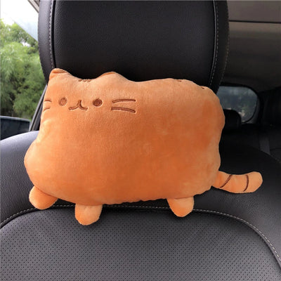 Cute Cat Car Headrest – Cartoon Plush Neck Cushion & Safety Pillow