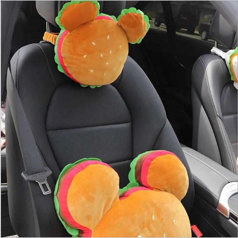 Hamburger Car Headrest & Waist Lumbar Pillow – Cute Cartoon Cushion